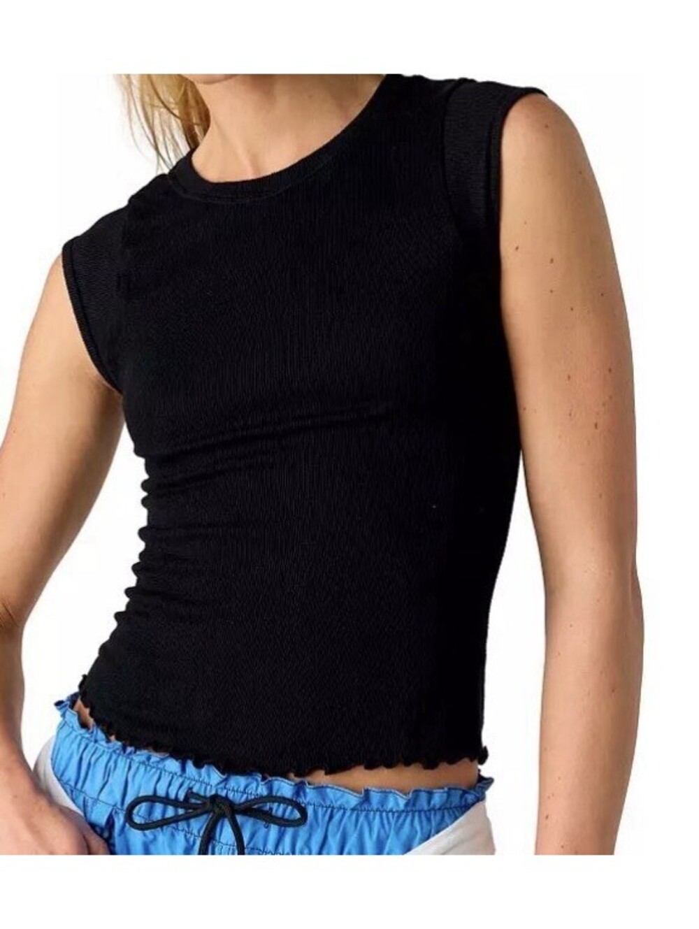 NWT FP MOVEMENT by FREE PEOPLE Double Point Tee Top XS/S Black